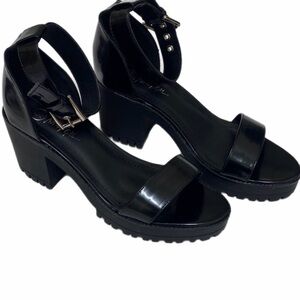 Nasty Gal Cleat it Women’s Black Platform Ankle Strap Y2K Sandals Size 6